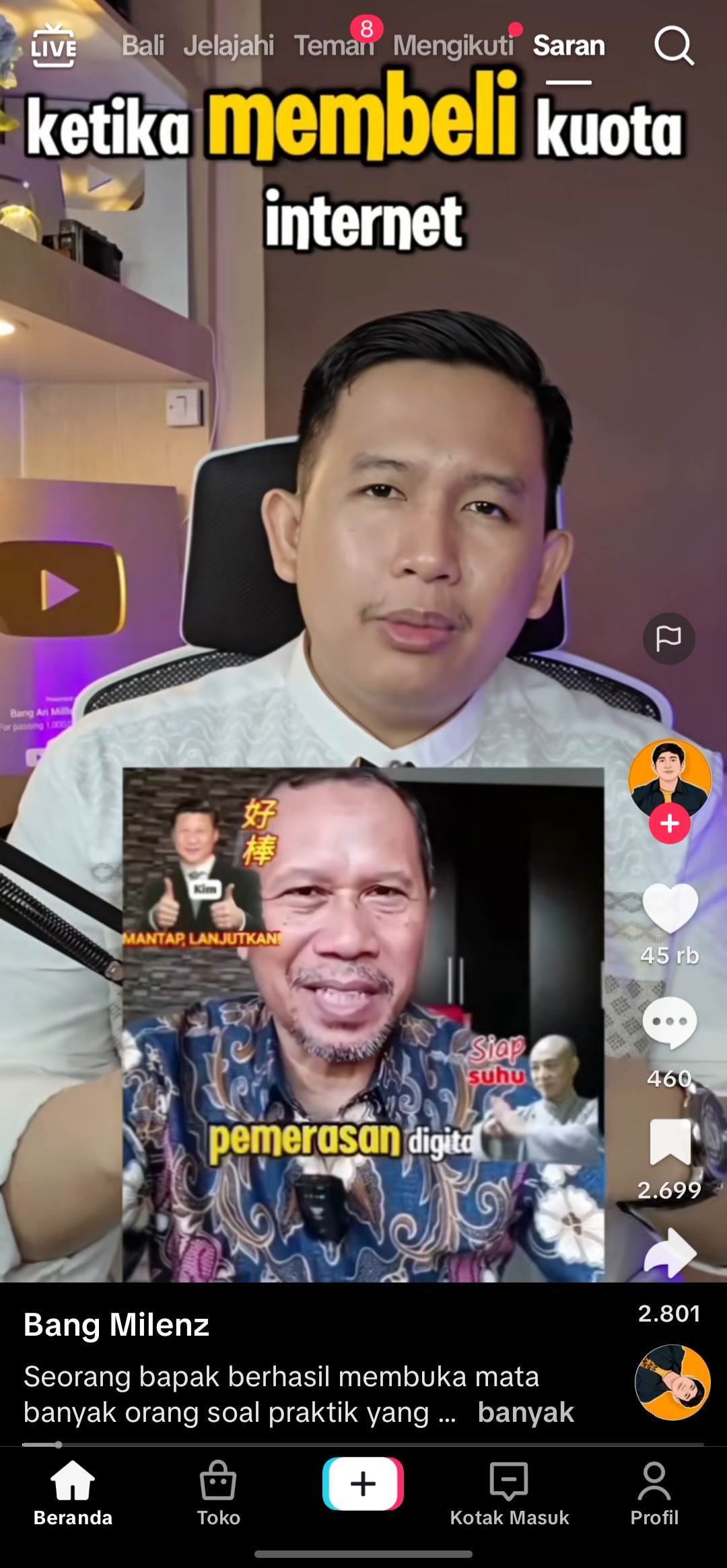 KUOTA: Seorang bapak dalam video yang menyentak perhatian netizen, mempersoalkan kuota internet hangus.