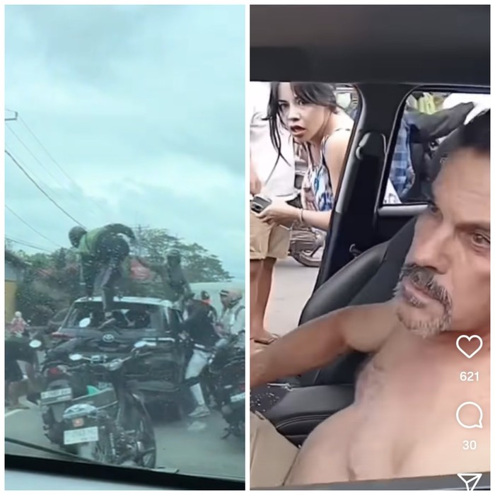 Aksi brutal massa dan wajah bule yang diamuk karena diduga melakukan tabrak lari di Gianyar, Bali.