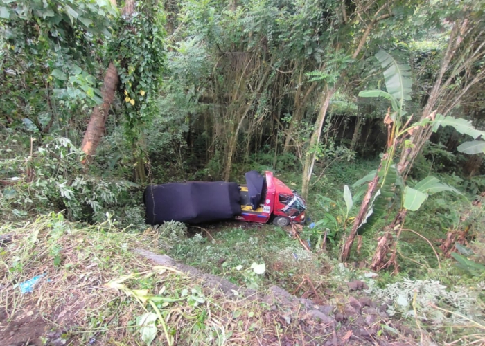 LAKA : Tiga kendaraan terlibat kecelakaan beruntun di Jalan Raya Denpasar-Singaraja, satu towing pengangkut mobil jatuh ke jurang.