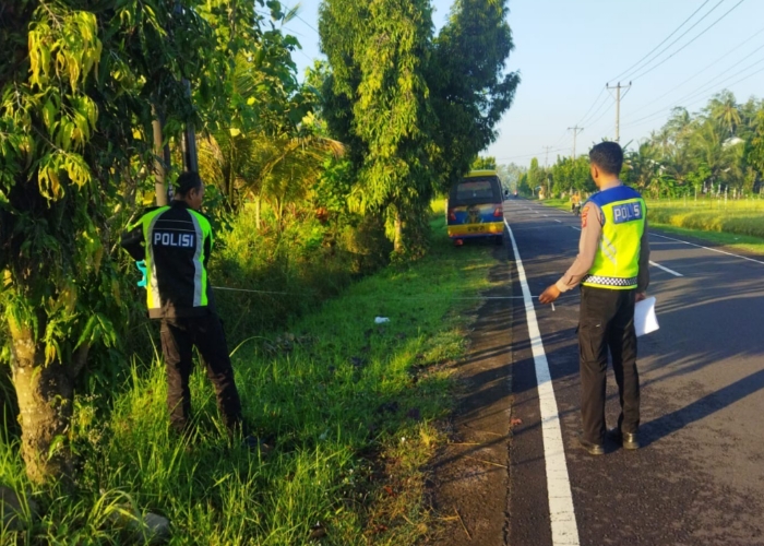 Kondisi Honda Scoopy DK 6706 ZY usai terlibat laka di Jalan Umum Pedesaan Desa Dlodbrawah, Kecamatan Mendoyo, Jembrana, Senin (13/7).