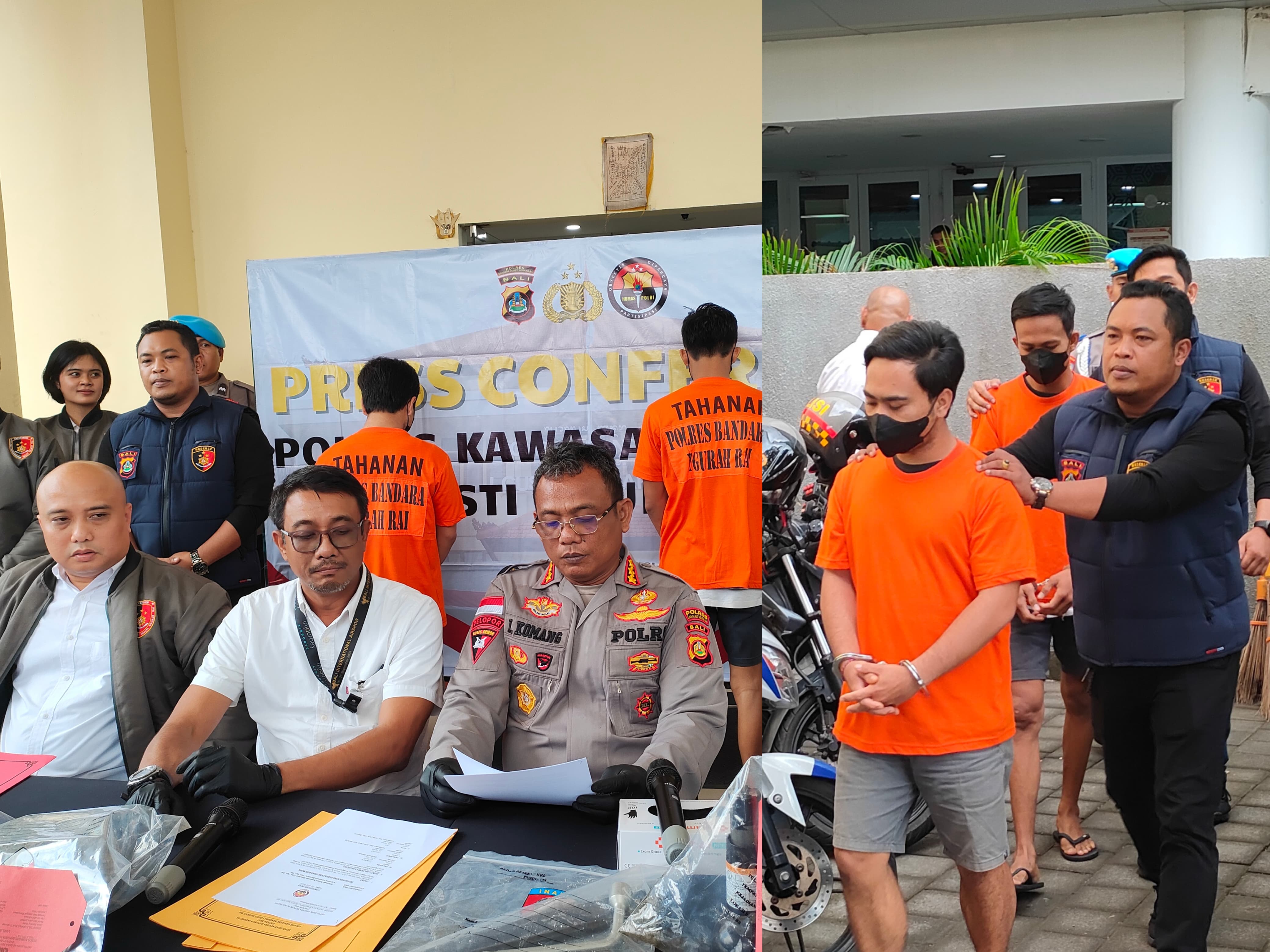 Pengungkapan kasus pencurian ban mobil di Mapolres Bandara Ngurah Rai. (Bali Express/I Gede Paramasutha)