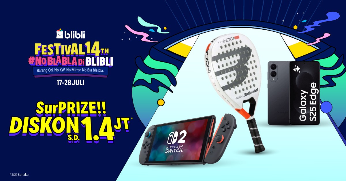 promo ulang tahun Blibli ke-14 yang berlangsung dari 17 hingga 28 Juli 2025 memberikan berbagai keuntungan, termasuk diskon hingga Rp1,4 juta, Mega Flash Sale dengan potongan harga hingga 50%, serta d