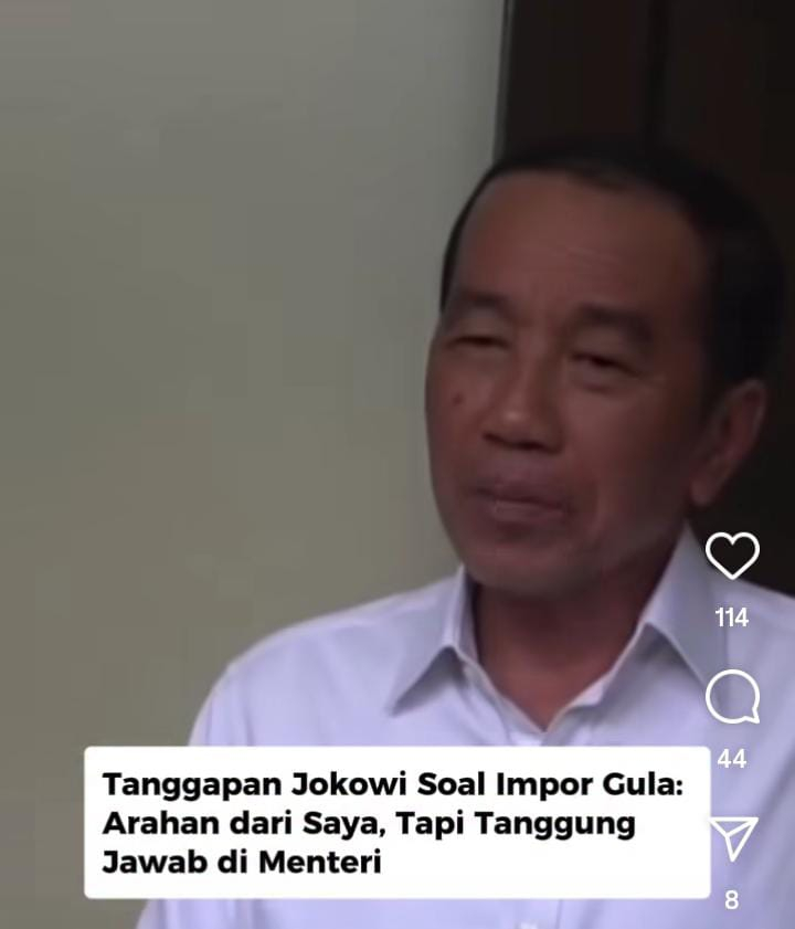 Jokowi Akui Kebijakan Impor Gula dari Presiden