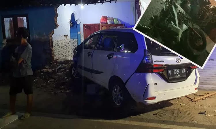 Avanza yang dikendarai remaja 15 tahun usai menabrak motor dan rumah di Jalan KH Mansyur Pasuruan. Inset motor korban.