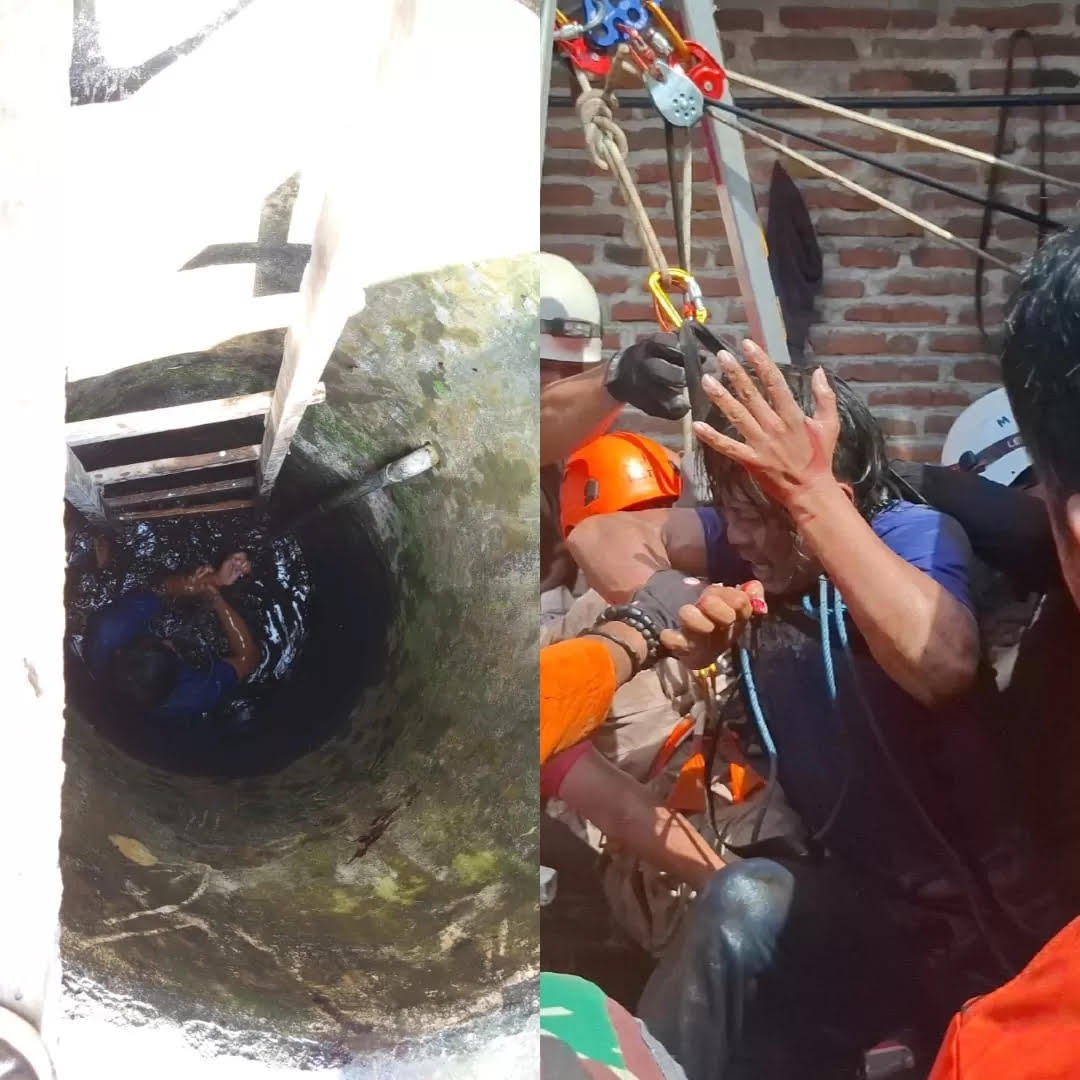 EVAKUASI: Proses evakuasi korban dari dalam sumur.