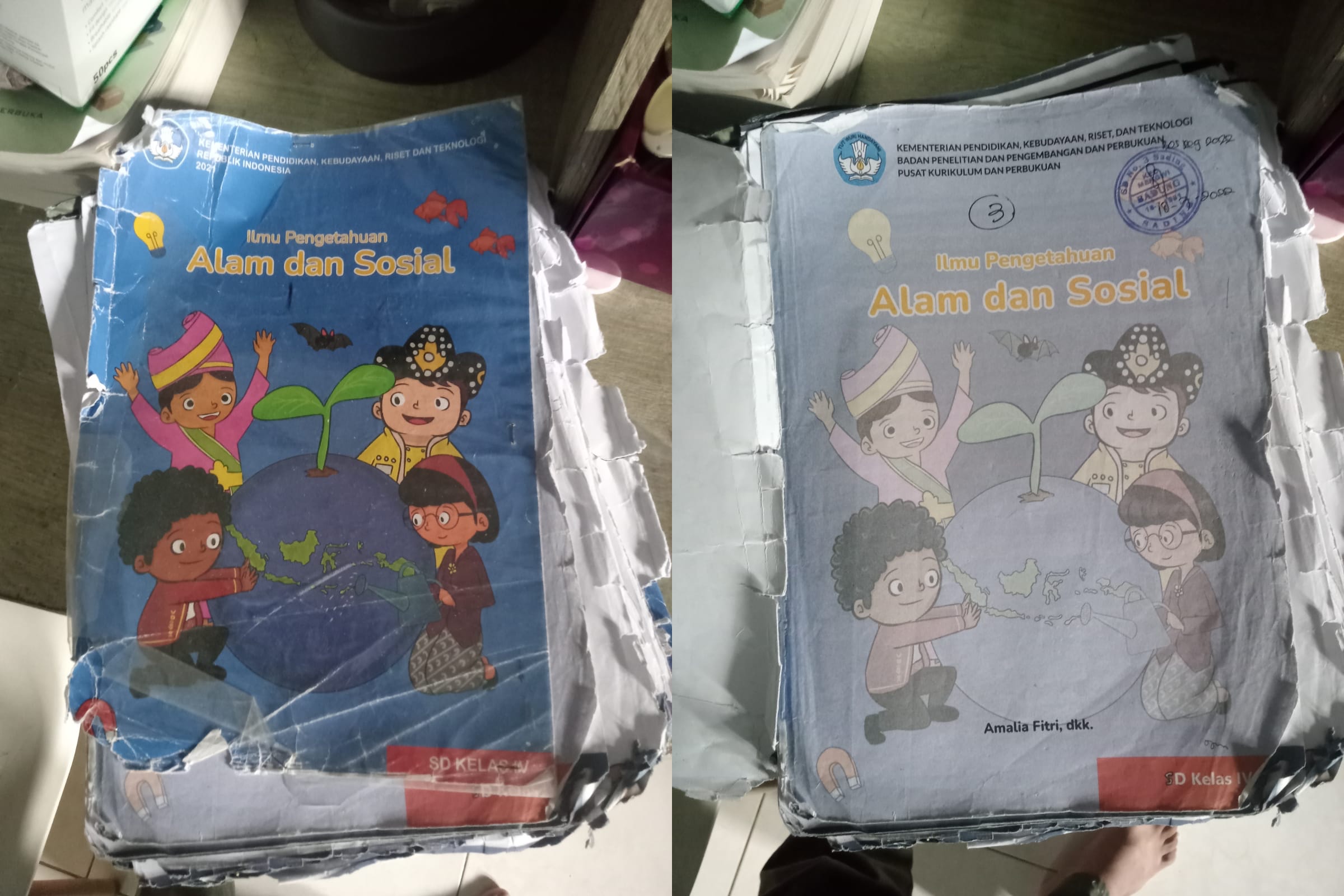 Salah satu buku siswa SD yang diterima dalam keadaan rusak.