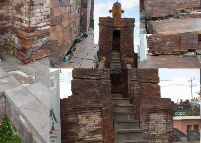 RUSAK : Sejumlah bagian patung Mola-mola yang mengalami kerusakan.