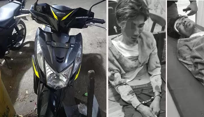 Motor pelaku saat diamankan dan Agus Hariyanto saat dirawat.