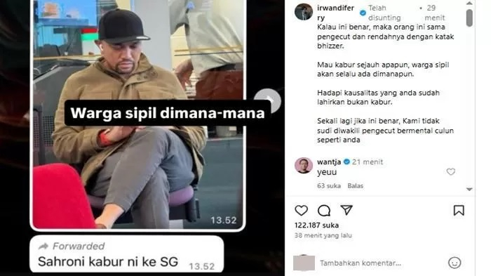 Beredar foto Ahmad Sahroni yang diduga kabur ke Singapura