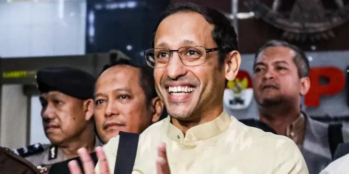 Mantan Mendikbudristek Nadiem Makarim usai menjalani pemeriksaan di Gedung Merah Putih KPK, Kuningan, Jakarta Selatan.