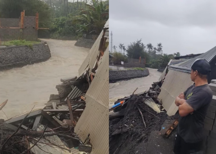 AMBROL : Dua bangunan di sekitar hilir Sungai Candigara, Desa Kusamba, Kecamatan Dawan, ambrol hingga 90 persen.