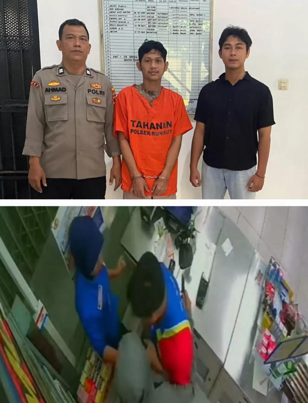 Tersangka AN diamankan warga dan polisi usai melakukan percobaan perampokan di minimarket Jalan Penjaringan Asri A, Rungkut, Surabaya, Rabu (9/9/2025).