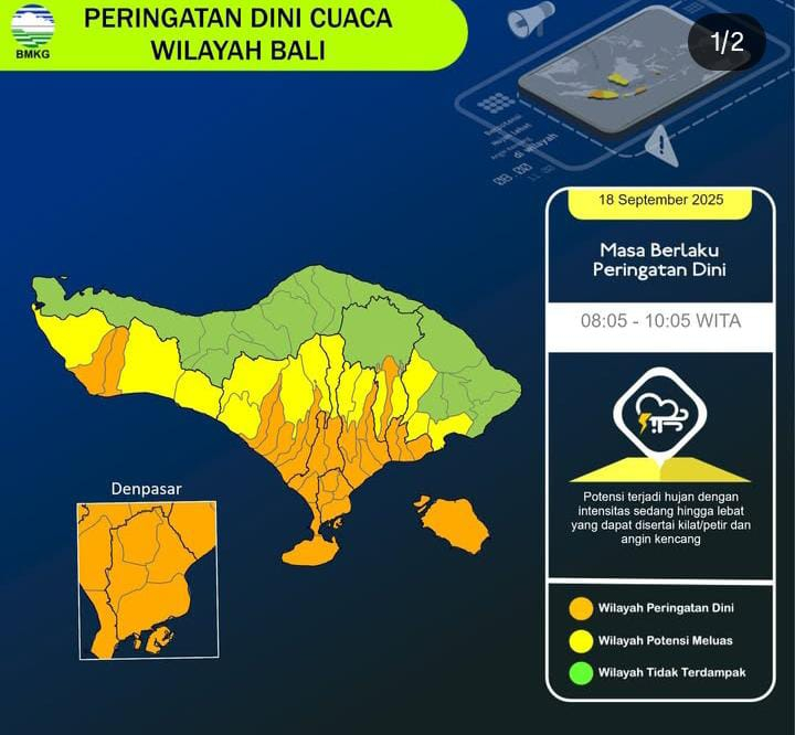 BMKG Beber Wilayah di Bali yang Berpotensi Diguyur Hujan Deras Kamis 18 September 2025