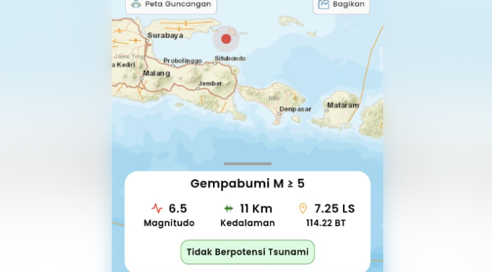 Data pusat gempa yang dirilis BMKG