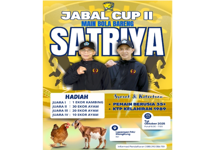 UNIK : Turnamen bertajuk Jabal Cup ini menghadirkan hadiah utama berupa kambing dan ayam, bukan uang maupun piala seperti pada umumnya.