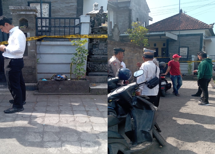 HEBOH :  TKP sebuah rumah kontrakan penemuan bayi yang dikubur di bawah pelinggih penunggun karang Senin (6/10/2025).