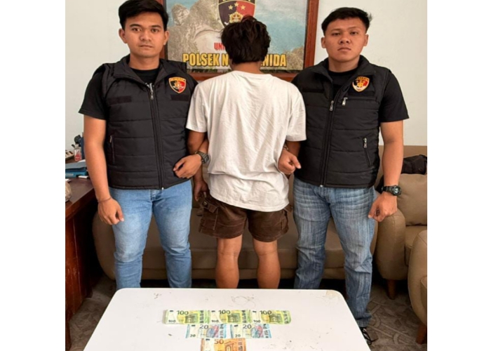 DIBEKUK : Pelaku pencurian uang milik wisatawan asal Republik Slovakia yang menginap di sebuah bungalow di Desa Sakti, Kecamatan Nusa Penida, Minggu (5/10/2025).
