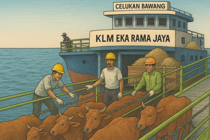Ilustrasi pengiriman sapi di Pelabuhan Celukan Bawang