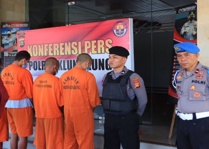 DIUNGKAP : Press release pengungkapan kasus digelar di Aula Jalaga Dharma Pandhapa Polres Klungkung, Rabu (15/10/2025).