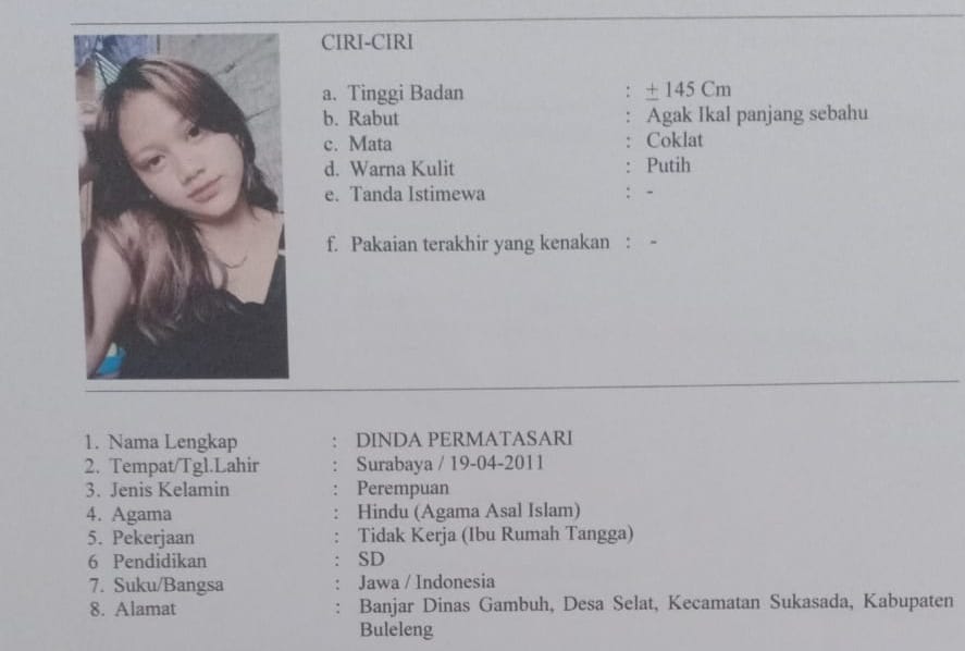 Ibu muda yang menghilang bersama bayinya yang baru berusia 6 bulan di Buleleng.