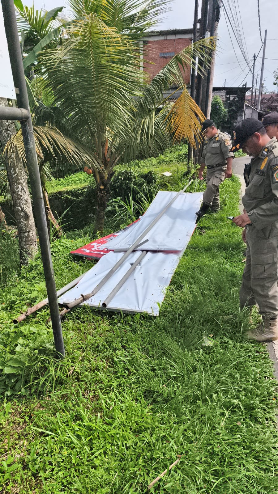DITERTIBKAN : Penertiban banner bodong di wilayah Kecamatan Tegallalang.