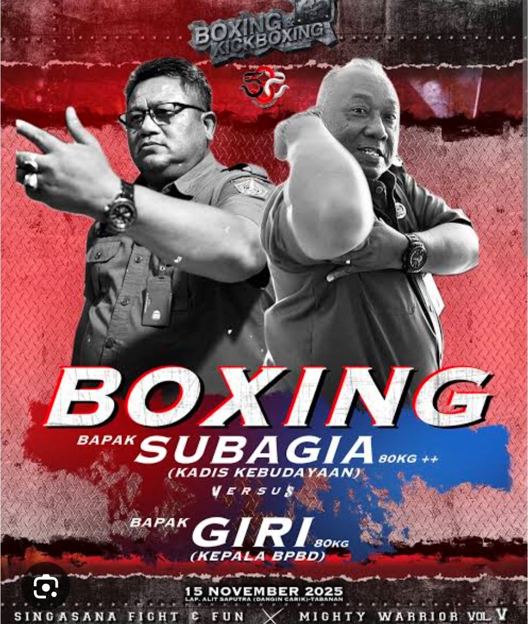 Laga eksebisi Singasana Fight & Fun X Mighty Warrior pada Sabtu (15/11/2025) di Lapangan Alit Saputra.