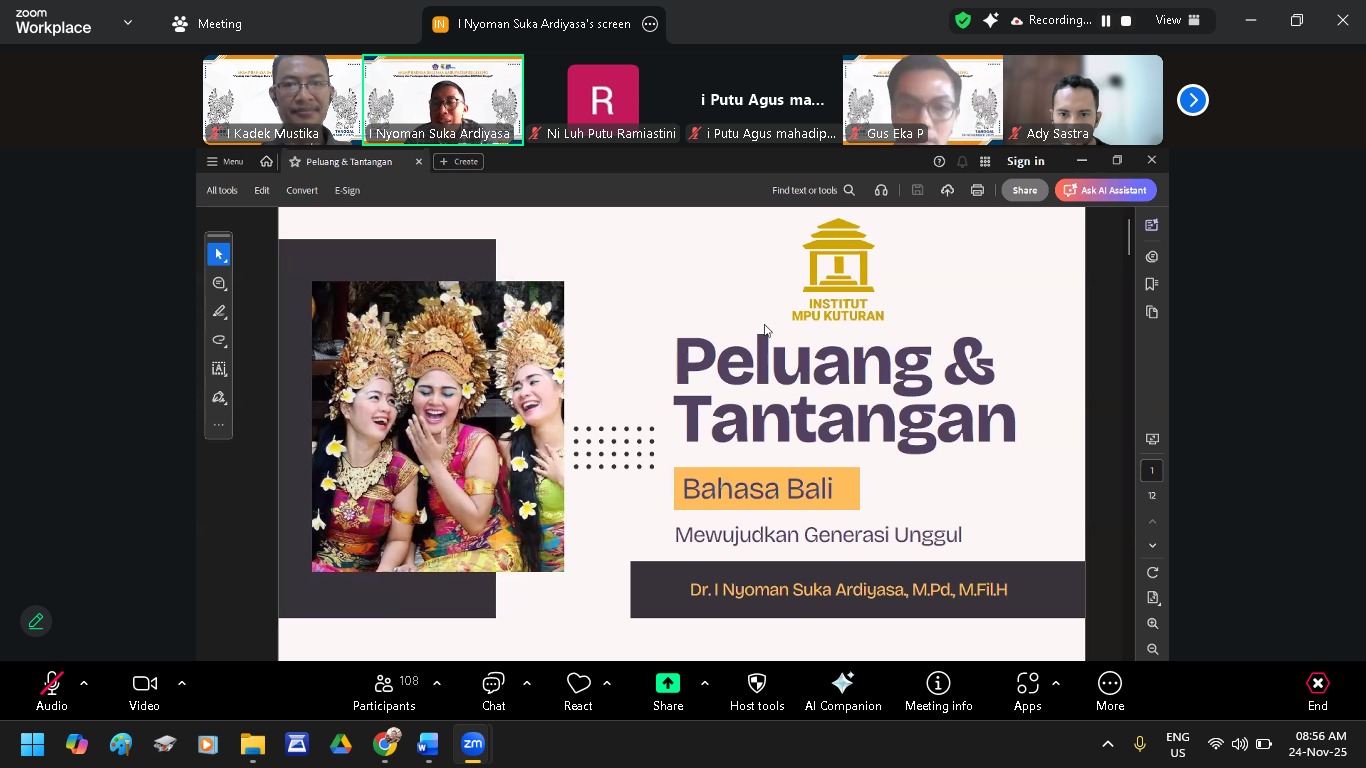Webinar yang diselenggarakan MGMP Bahasa Bali, Kabupaten Buleleng pada Senin (25/11)