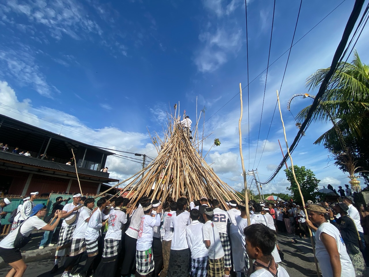 Masyarakat tumpah ruah mengikuti tradisi mekotek di Desa Adat Munggu, Kecamatan Mengwi, Sabtu (29/11).