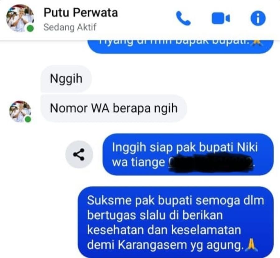 Nama Bupati Karangasem I Gusti Putu Parwata dicatut.