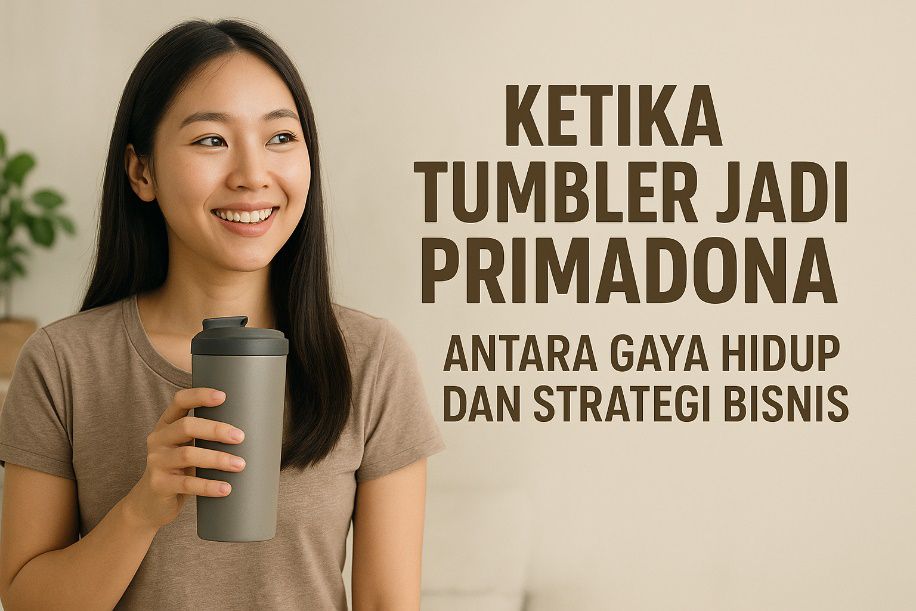 Ilustrasi penggunaan tumbler pengganti botol plastik sekali pakai.