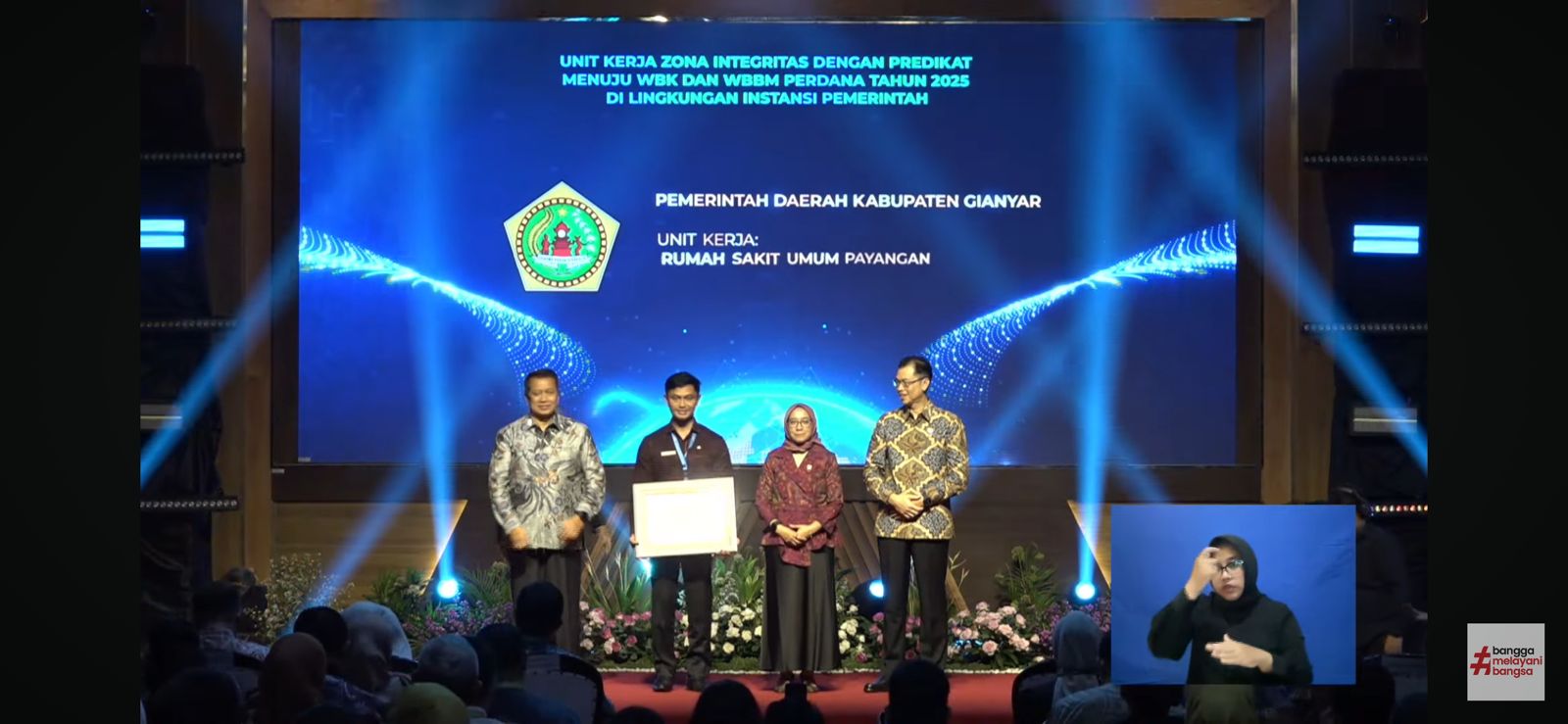 PENGHARGAAN : RSU Payangan terima penghargaan Zona Integritas (ZI) Award 2025 dengan predikat Wilayah Bebas dari Korupsi (WBK).