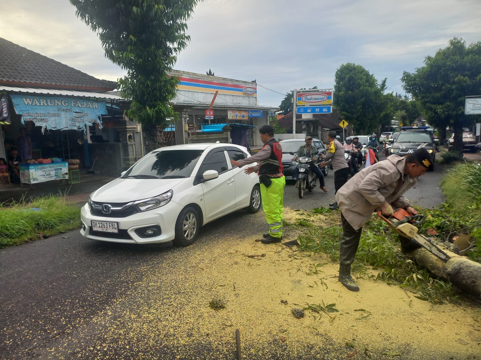 TUMBANG : Proses evakuasi pohon tumbang di wilayah Desa Sidan, Gianyar.