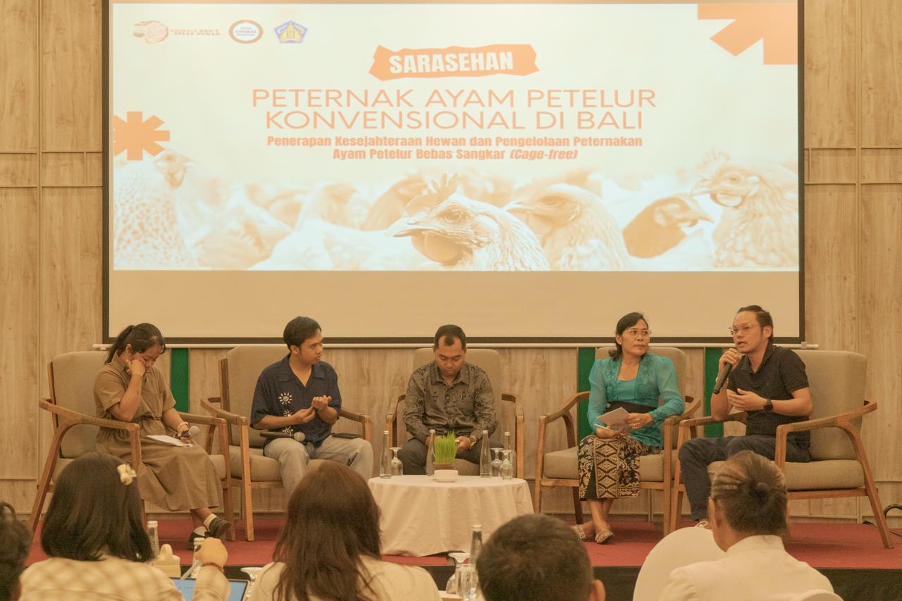 Sarasehan Peternak terkait Penerapan Kesejahteraan Hewan dan Pengelolaan Peternakan Ayam Petelur Bebas Sangkar berlangsung pada Kamis, 19 Februari 2026, di RV Hotel Kutus-Kutus, Gianyar, Bali