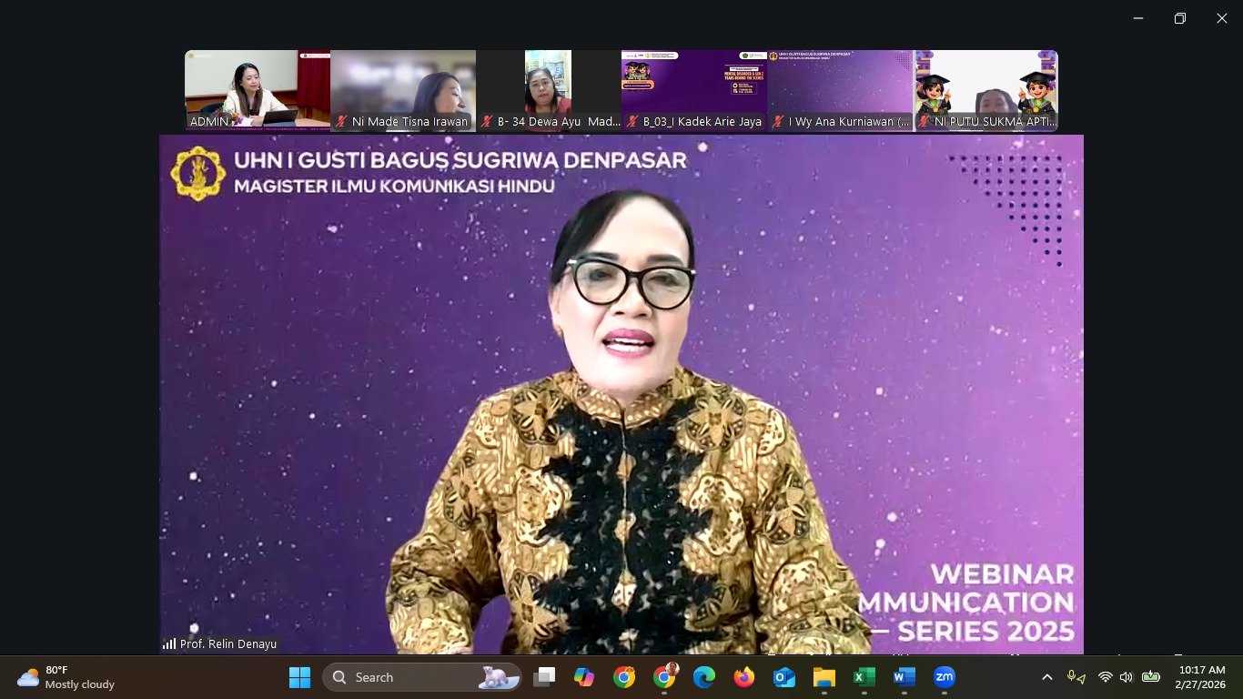 Direktur Pascasarjana UHN I Gusti Bagus Sugriwa, Prof. Relin Denayu Ekawati saat webinar Program Studi Magister Ilmu Komunikasi Hindu, Jumat (27/2/2026).