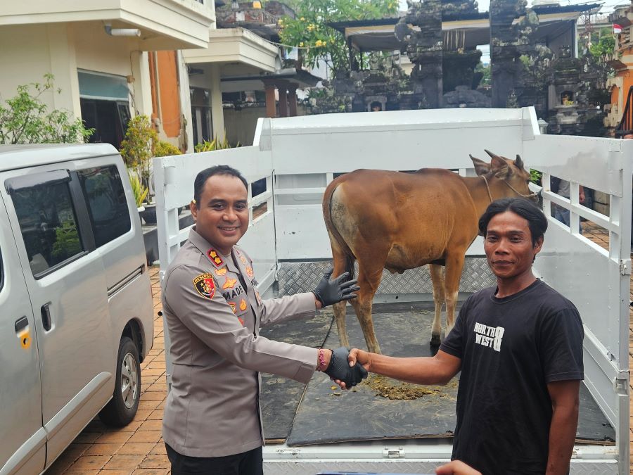 Polres Karangasem mengembalikan barang bukti anak sapi milik korban, Jumat (27/2/2026).