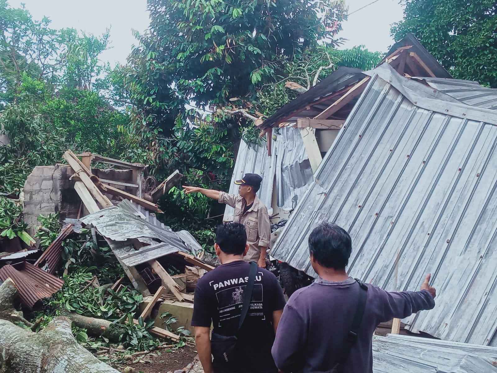 Kondisi rumah warga di Banjar Batu Sari, Desa Sangeh, Abiansemal yang mengalami kerusakan akibat pohon tumbang, Minggu (1/3).