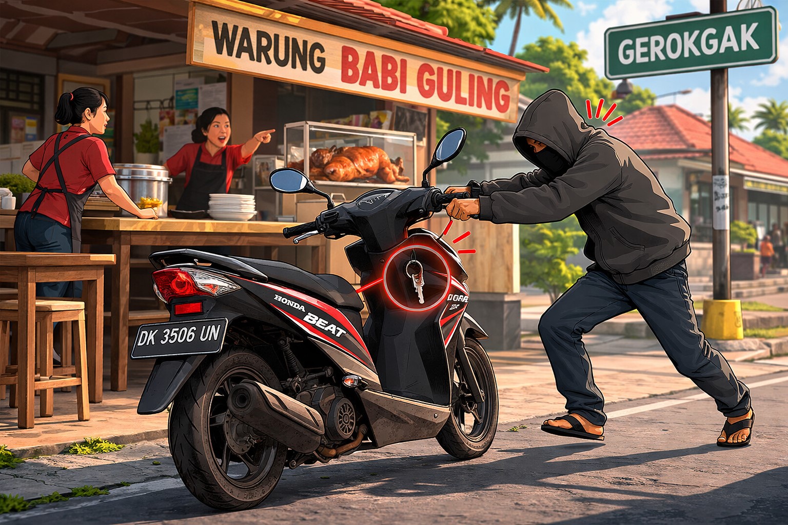 Ilustrasi pencurian sepeda motor di Gerokgak, Buleleng.