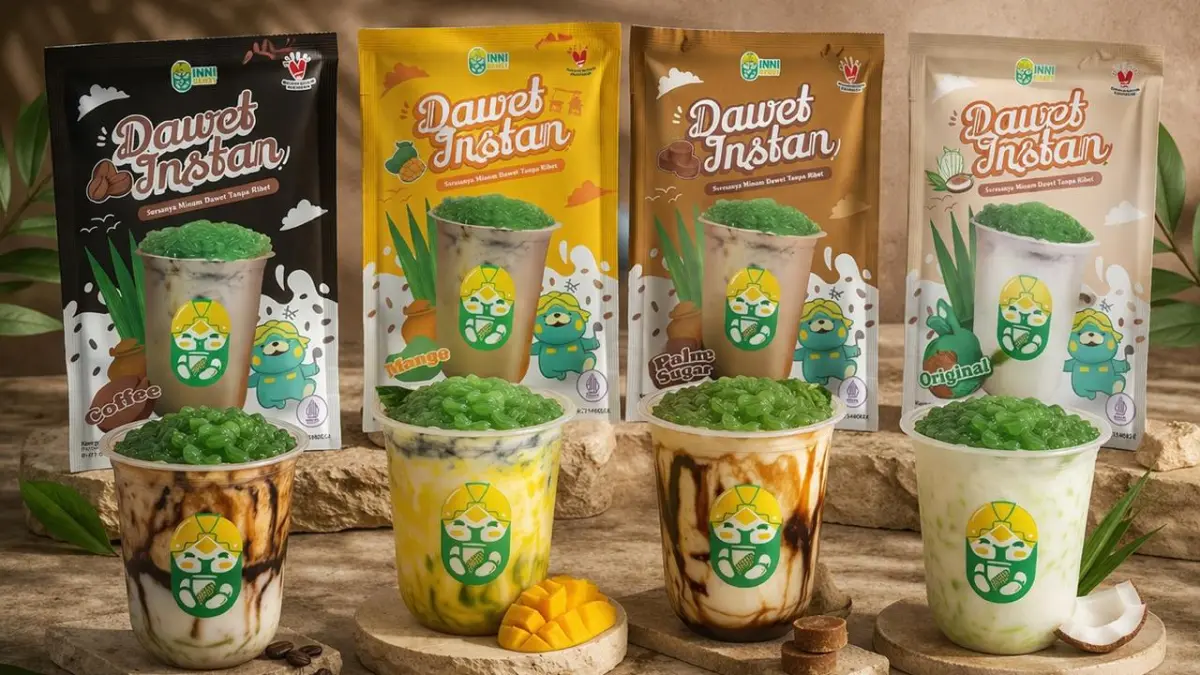 Inni Dawet dari Jakarta Timur tetap bertahan dengan mengusung es dawet sebagai produk utama yang dikemas lebih modern, dengan tetap menjaga cita rasa melalui penggunaan santan segar dan gula merah asli