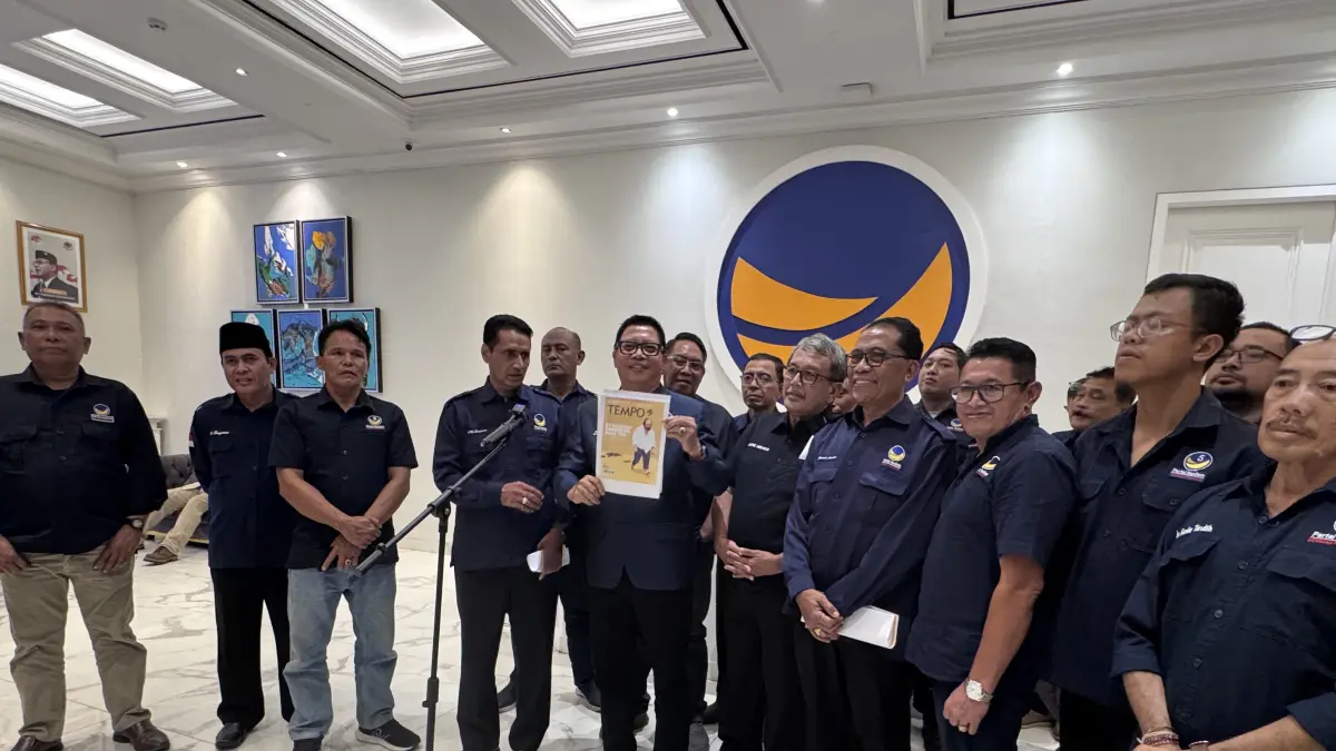 SOLID: Konferensi pers DPW Nasdem Bali terkait isu fusi dengan Gerindra di Kantor DPW Nasdem Bali, Selasa (14/4)