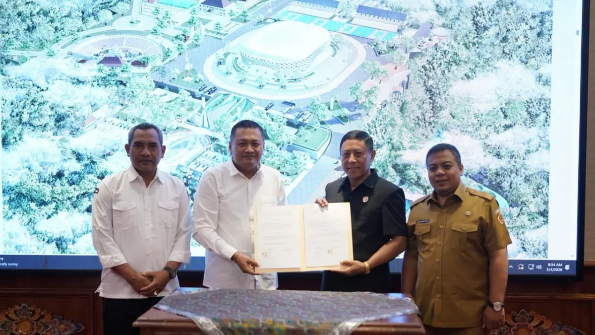 KERJASAMA : Penandatanganan kerjasama Bupati Gianyar dengan KPU Gianyar.