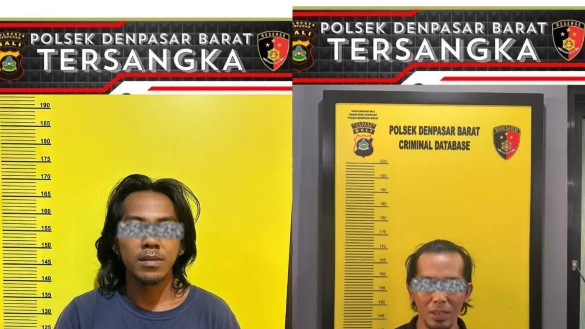 Polisi mengamankan dua pria asal Madura atas penyalahgunaan BBM pertalite di Denpasar dan Tabanan. (Bali Express/Istimewa)