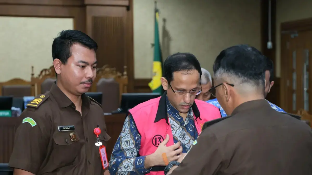 Terdakwa kasus dugaan korupsi pengadaan Chromebook dalam program digitalisasi pendidikan di Kemendikbudristek Nadiem Makarim menjalani sidang lanjutan di Pengadilan Tipikor, Jakarta, Senin (11/5/2026). (Dery Ridwansah/ JawaPos.com)

