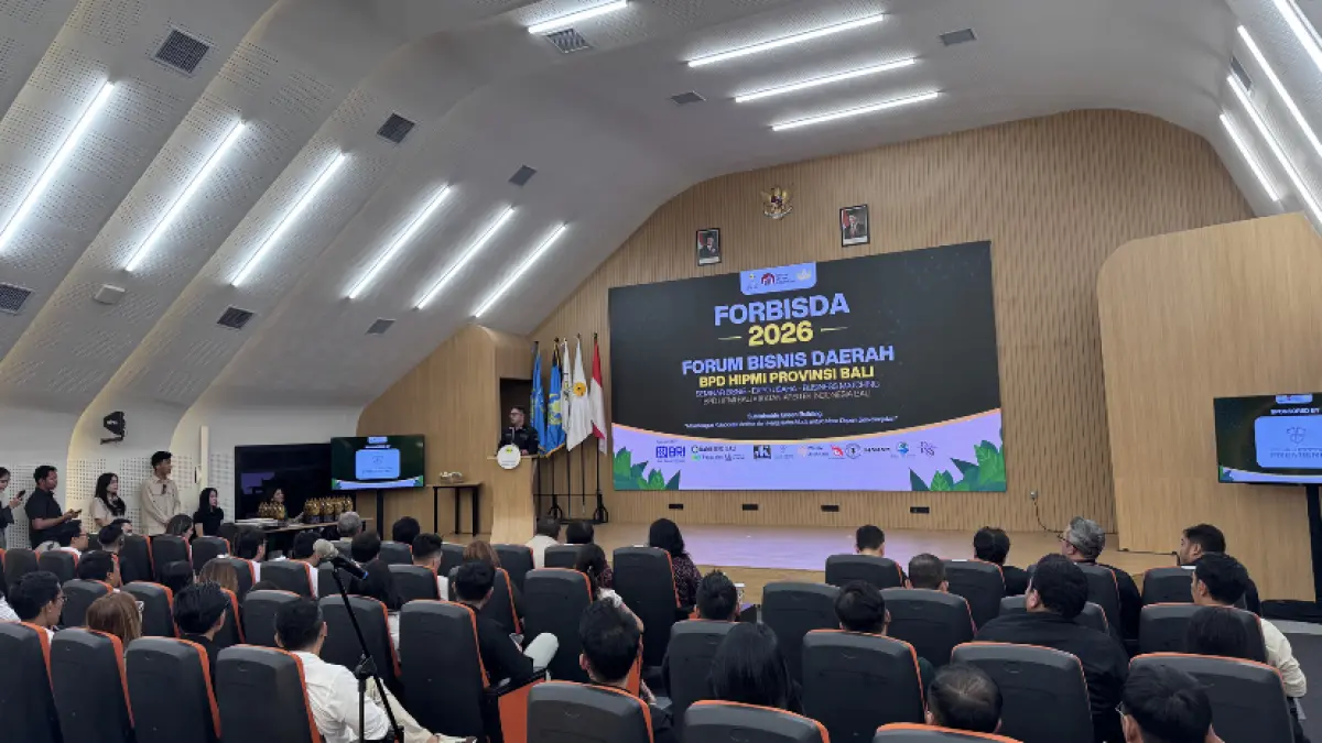 OBROL BISNIS:&nbsp;Badan Pengurus Daerah Himpunan Pengusaha Muda Indonesia (BPD HIPMI) Bali menggelar Forum Bisnis Daerah (Forbisda) di Aula Sri Ajnadewi, Gedung G2 Lantai 5 Fakultas Teknik dan Perencanaan&nbsp;Universitas Warmadewa, Sabtu (16/5).