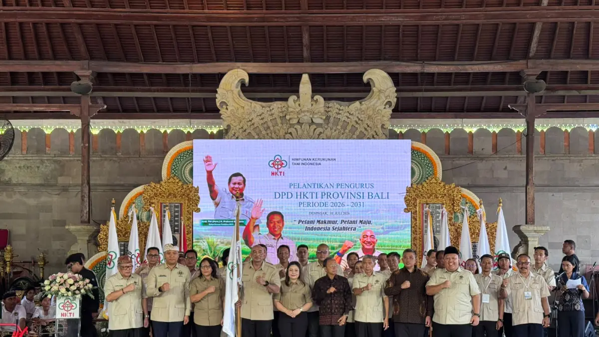 Dewan Pengurus Daerah Himpunan Kerukunan Tani Indonesia (DPD HKTI) Provinsi Bali periode 2026–2031 resmi dilantik di Wantilan Kantor DPRD Bali, Jumat (10/7)