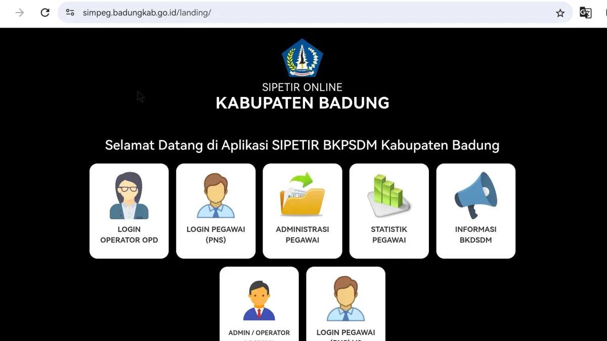 Tampilan awal aplikasi Simpeg Pemkab Badung yang diduga diretas untuk mendapatkan data pegawai. (Ist)