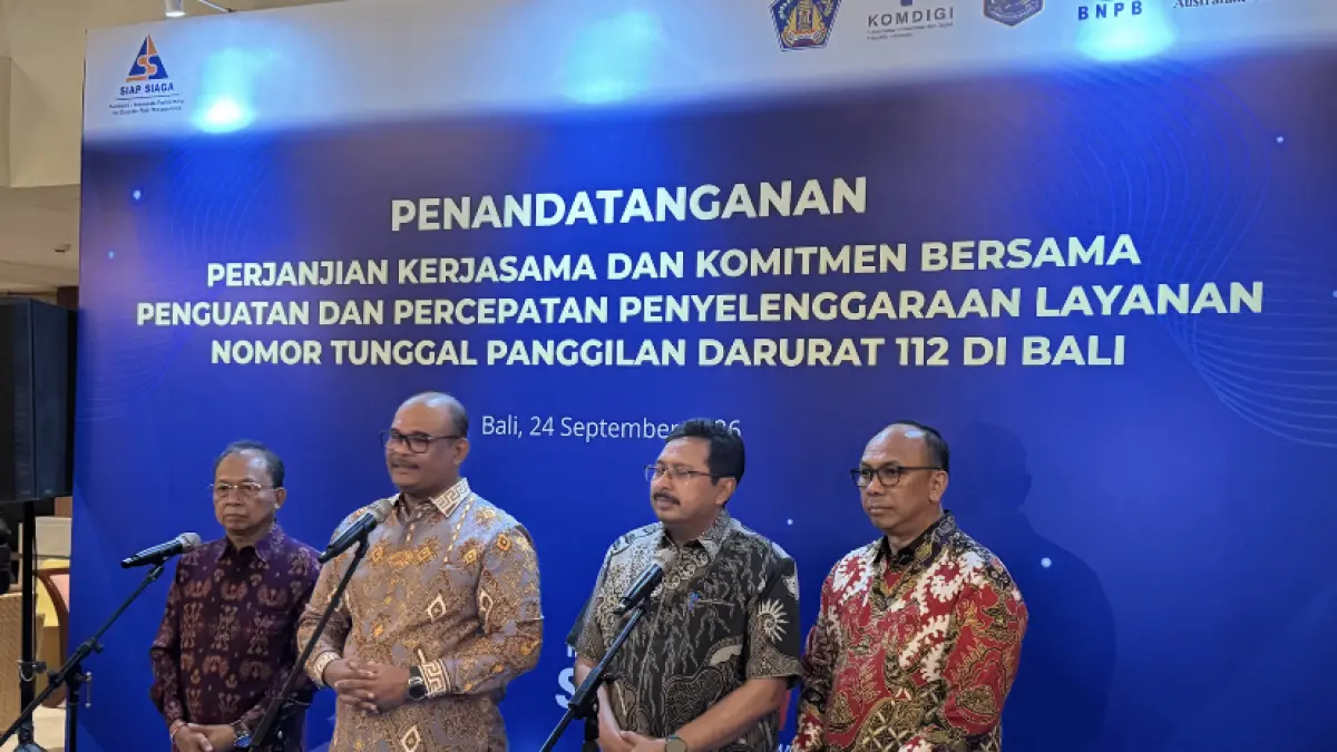 PERCONTOHAN:&nbsp;Penandatanganan Perjanjian Kerja Sama dan Komitmen Bersama "Indonesia Siaga 112" yang melibatkan Kementerian Dalam Negeri (Kemendagri), Kementerian Komunikasi dan Digital (Komdigi), serta pemerintah daerah se-Bali di Hotel Grand Bali, Nusa Dua, Kamis (24/9) malam
