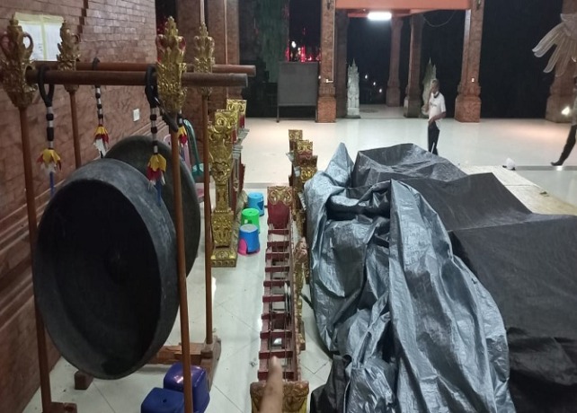 RAIB: Kondisi satu set reong berisi 12 biji milik Banjar Giri Dharma yang hilang diduga dicuri. (ISTIMEWA)