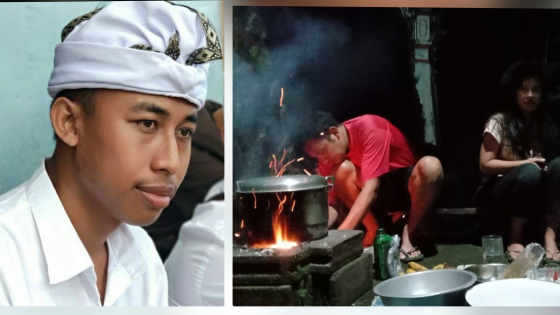 TRADISI : Salah seorang Krama Desa Kayu Putih, Kecamatan Banjar, Putu Sosiawan dan warga yang melaksanakan tradisi Nyakan Diwang. Ist/putu mardika/Bali Express
