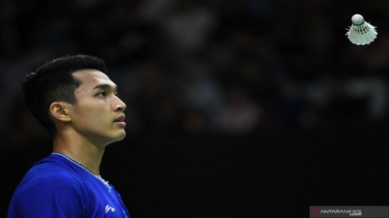 Pebulu tangkis tunggal putra Indonesia Jonatan Christie Antara/Aditya Pradana Putra.