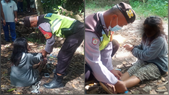 TERIKAT : DAT, wanita 19 tahun yang ditemukan di area tegalan Beji Puseh, Desa Nyitdah, Kecamatan Kediri, Kabupaten Tabanan, Senin sore (2/5) dalam keadaan terikat tangan dan kakinya, serta mulutnya disumpal kain putih.